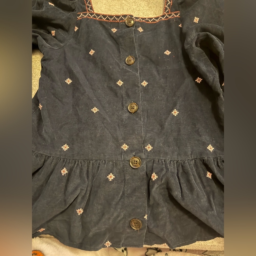 Madewell Navy Corduroy Top with Pink and White Embroidery, XXS - Picture 6 of 6
